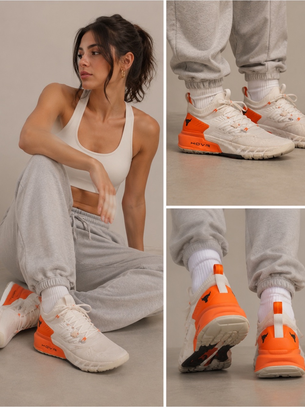 Under Armour White and Orange Dwayne the Rock Sneakers